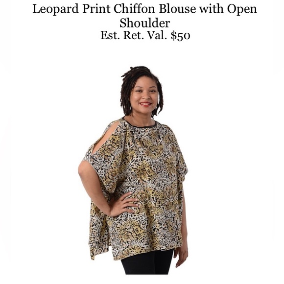 Leopard print Chiffon Open Shoulder Blouse - Picture 2 of 8